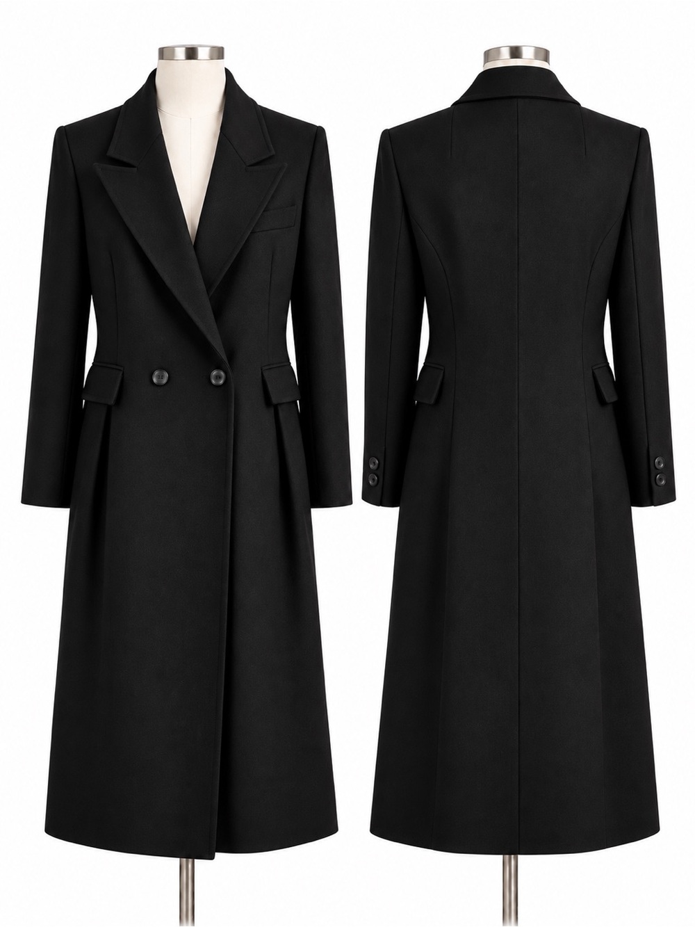 Neiman Marcus | Vintage Black Merino Wool Double Breasted Long Coat Size S/M